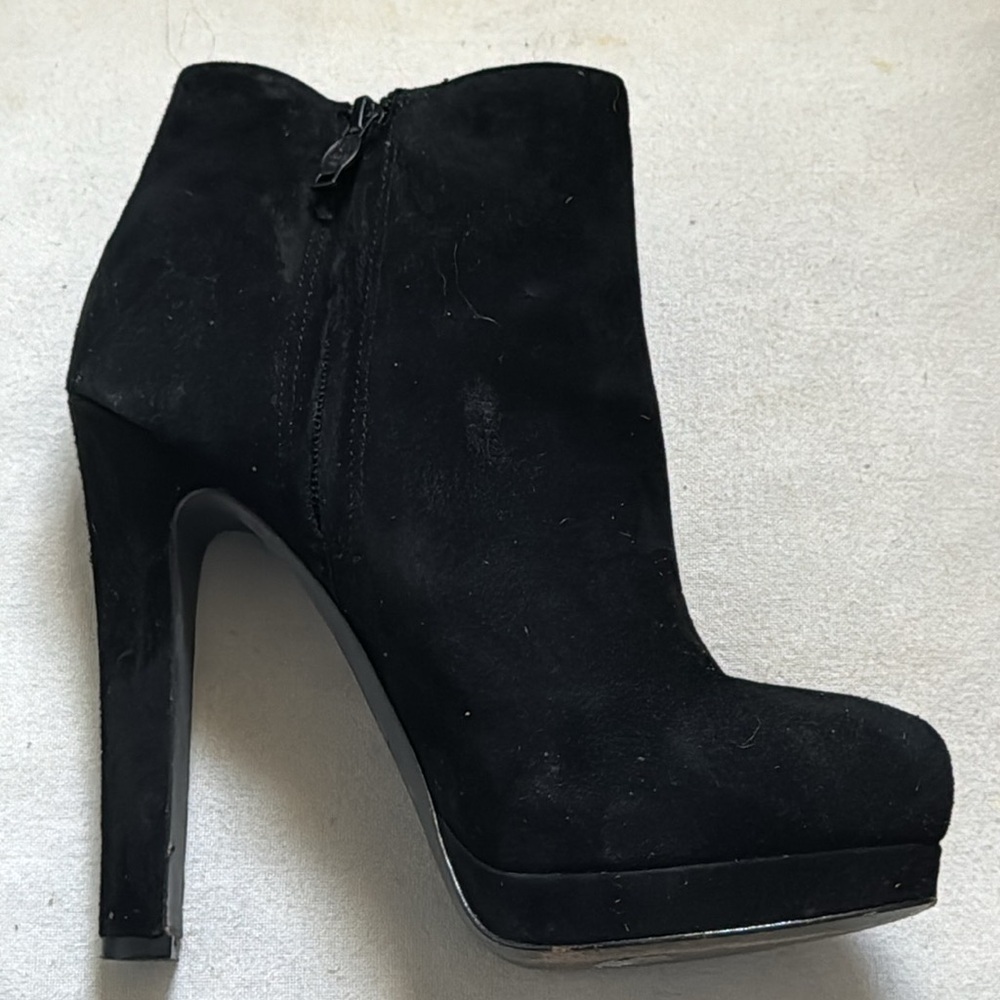 ASH Chloe black suede ankle boots heels platform zip up‎ Sz 37 EU 6 1/2 - 7 US